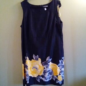 Womans 18 Dressbarn Black & Gold Flowers Sheath Midi Dress for Weddings Summery